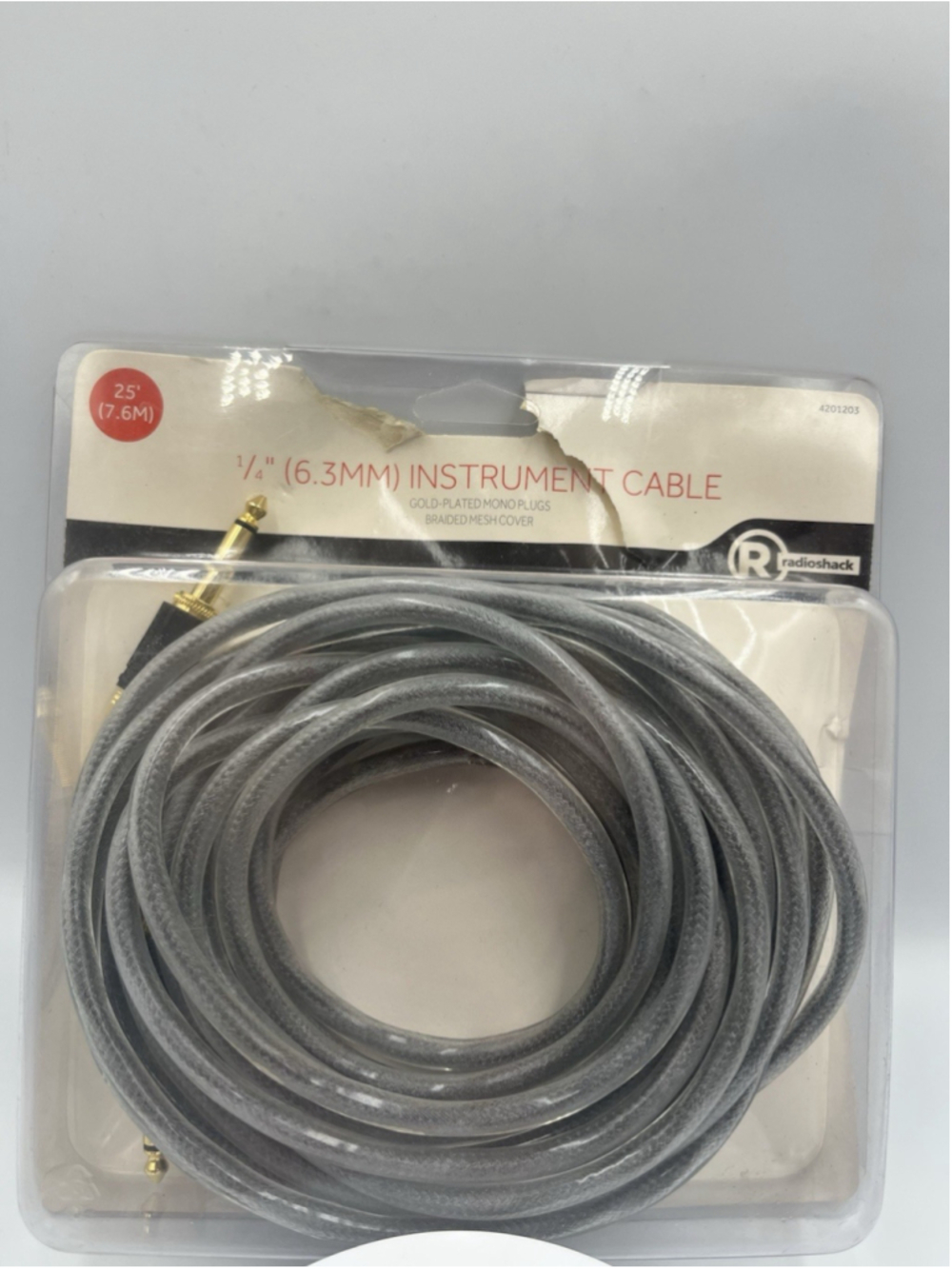 RADIOSHACK 7.6m 25-Ft Instrument Cable 1/4" Mono Male to 1/4 Mono Male #4201203